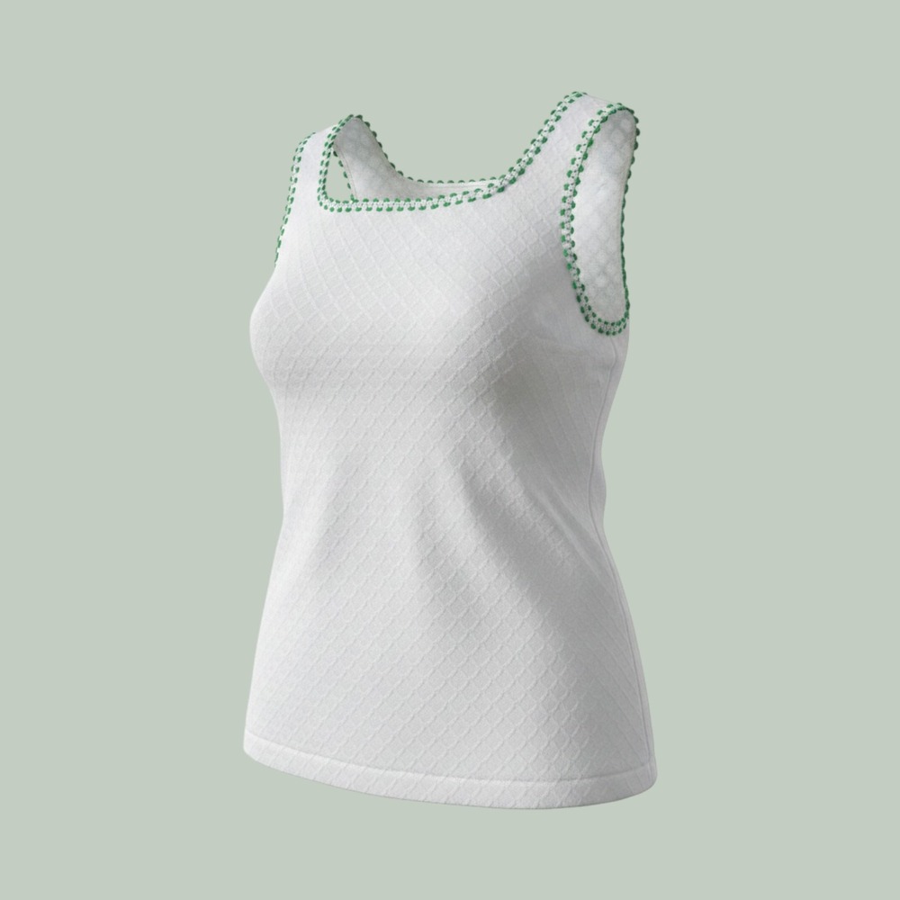 Vintage Catalina Sportswear White Diamond Knit Tank Top Green Trim Medium USA